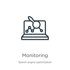Monitoring icon. Thin linear monitoring outline icon isolated on white background from search engine optimization collection. Line vector sign, symbol for web and mobile