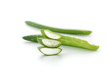 Fresh aloe vera leaf on a white background