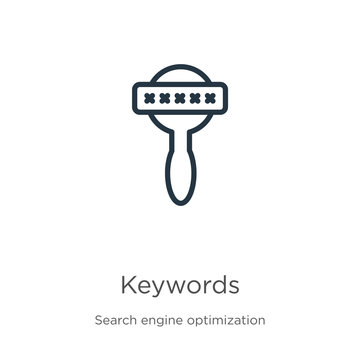 Keywords icon. Thin linear keywords outline icon isolated on white background from search engine optimization collection. Line vector sign, symbol for web and mobile