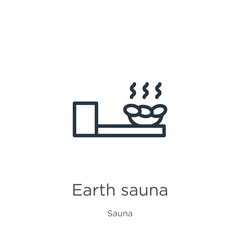 Earth sauna icon. Thin linear earth sauna outline icon isolated on white background from sauna collection. Line vector sign, symbol for web and mobile