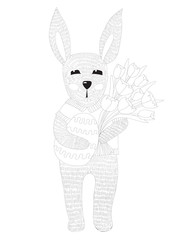 Easter rabbit with egg and tulip flower coloring page