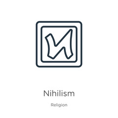 Nihilism icon. Thin linear nihilism outline icon isolated on white background from religion collection. Line vector sign, symbol for web and mobile