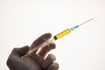 corona virus vaccine syringe on hand isolated