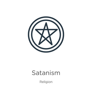 Satanism icon. Thin linear satanism outline icon isolated on white background from religion collection. Line vector sign, symbol for web and mobile