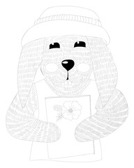 Easter rabbit with flower coloring page