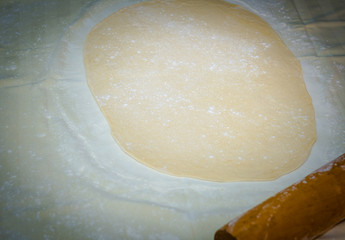 Prepairing strudel dought for tasty home made strukelj.