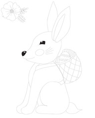 Easter rabbit with egg in basket and flower coloring page
