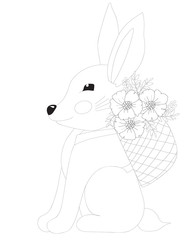 Easter rabbit with flower in basket coloring page