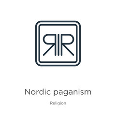 Nordic paganism icon. Thin linear nordic paganism outline icon isolated on white background from religion collection. Line vector sign, symbol for web and mobile