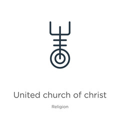 United church of christ icon. Thin linear united church of christ outline icon isolated on white background from religion collection. Line vector sign, symbol for web and mobile