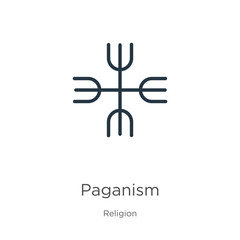 Paganism icon. Thin linear paganism outline icon isolated on white background from religion collection. Line vector sign, symbol for web and mobile