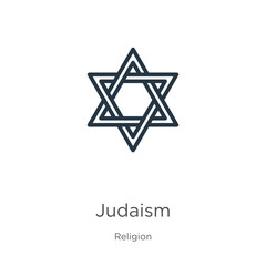 Judaism icon. Thin linear judaism outline icon isolated on white background from religion collection. Line vector sign, symbol for web and mobile