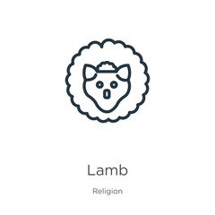 Lamb icon. Thin linear lamb outline icon isolated on white background from religion collection. Line vector sign, symbol for web and mobile