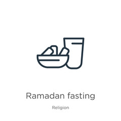 Ramadan fasting icon. Thin linear ramadan fasting outline icon isolated on white background from religion collection. Line vector sign, symbol for web and mobile