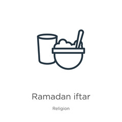 Ramadan iftar icon. Thin linear ramadan iftar outline icon isolated on white background from religion collection. Line vector sign, symbol for web and mobile