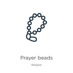 Prayer beads icon. Thin linear prayer beads outline icon isolated on white background from religion collection. Line vector sign, symbol for web and mobile