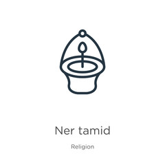 Ner tamid icon. Thin linear ner tamid outline icon isolated on white background from religion collection. Line vector sign, symbol for web and mobile