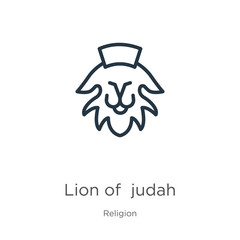 Lion of judah icon. Thin linear lion of judah outline icon isolated on white background from religion collection. Line vector sign, symbol for web and mobile