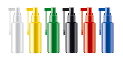 Colored Spray bottles set. Non-transparent version. 