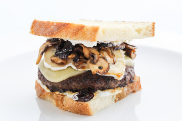 close up of homemade cheese burger with bread