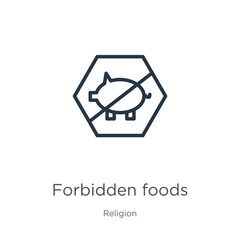 Forbidden foods icon. Thin linear forbidden foods outline icon isolated on white background from religion collection. Line vector sign, symbol for web and mobile