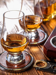 Two glencairn glasses of whisky