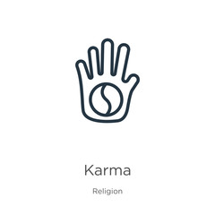 Karma icon. Thin linear karma outline icon isolated on white background from religion collection. Line vector sign, symbol for web and mobile