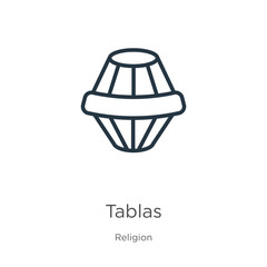 Tablas icon. Thin linear tablas outline icon isolated on white background from religion collection. Line vector sign, symbol for web and mobile