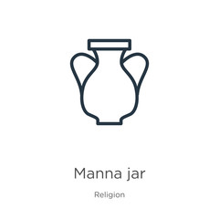Manna jar icon. Thin linear manna jar outline icon isolated on white background from religion collection. Line vector sign, symbol for web and mobile