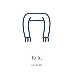 Tallit icon. Thin linear tallit outline icon isolated on white background from religion collection. Line vector sign, symbol for web and mobile