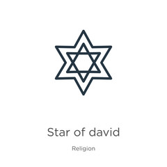 Star of david icon. Thin linear star of david outline icon isolated on white background from religion collection. Line vector sign, symbol for web and mobile
