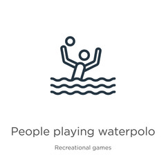 People playing waterpolo icon. Thin linear people playing waterpolo outline icon isolated on white background from recreational games collection. Line vector sign, symbol for web and mobile