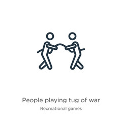 Fototapeta na wymiar People playing tug of war icon. Thin linear people playing tug of war outline icon isolated on white background from recreational games collection. Line vector sign, symbol for web and mobile