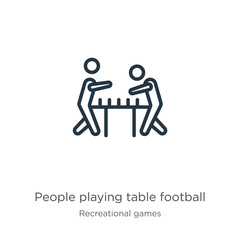 People playing table football icon. Thin linear people playing table football outline icon isolated on white background from recreational games collection. Line vector sign, symbol for web and mobile