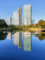 Modern building reflection on the water