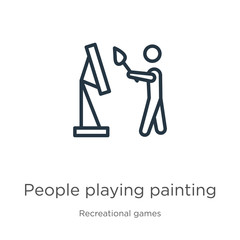 People playing painting icon. Thin linear people playing painting outline icon isolated on white background from recreational games collection. Line vector sign, symbol for web and mobile