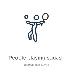 Obraz premium People playing squash icon. Thin linear people playing squash outline icon isolated on white background from recreational games collection. Line vector sign, symbol for web and mobile