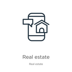 Real estate icon. Thin linear real estate outline icon isolated on white background from real estate collection. Line vector sign, symbol for web and mobile