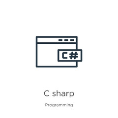 C sharp icon. Thin linear c sharp outline icon isolated on white background from programming collection. Line vector sign, symbol for web and mobile