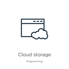 Cloud storage icon. Thin linear cloud storage outline icon isolated on white background from programming collection. Line vector sign, symbol for web and mobile