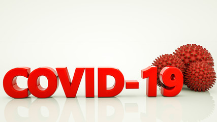 Covid 19 and three-dimensional virus models on a white background. coronavirus pandemic concept 3d render illustration