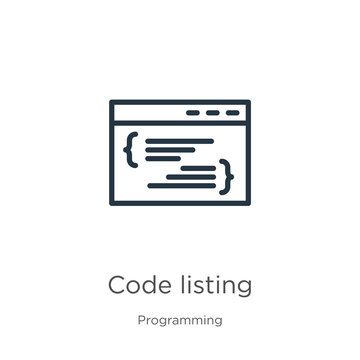 Code listing icon. Thin linear code listing outline icon isolated on white background from programming collection. Line vector sign, symbol for web and mobile