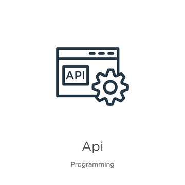 Api icon. Thin linear api outline icon isolated on white background from programming collection. Line vector sign, symbol for web and mobile