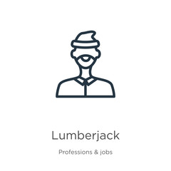 Lumberjack icon. Thin linear lumberjack outline icon isolated on white background from professions collection. Line vector sign, symbol for web and mobile