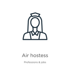 Air hostess icon. Thin linear air hostess outline icon isolated on white background from professions collection. Line vector sign, symbol for web and mobile