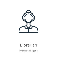 Librarian icon. Thin linear librarian outline icon isolated on white background from professions & jobs collection. Line vector sign, symbol for web and mobile
