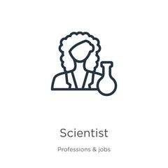 Scientist icon. Thin linear scientist outline icon isolated on white background from professions & jobs collection. Line vector sign, symbol for web and mobile