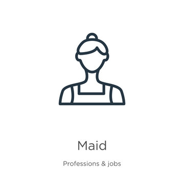 Maid icon. Thin linear maid outline icon isolated on white background from professions & jobs collection. Line vector sign, symbol for web and mobile