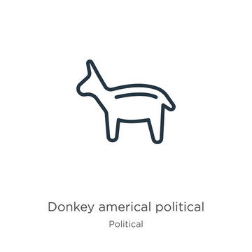 Donkey americal political icon. Thin linear donkey americal political outline icon isolated on white background from political collection. Line vector sign, symbol for web and mobile