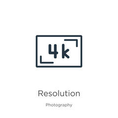 Resolution icon. Thin linear resolution outline icon isolated on white background from photography collection. Line vector sign, symbol for web and mobile